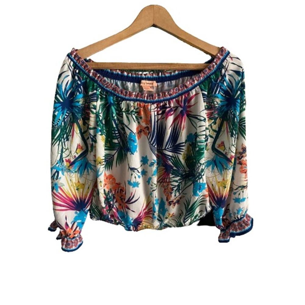 Off-Shoulder Tropical Floral Blouse - White Multi